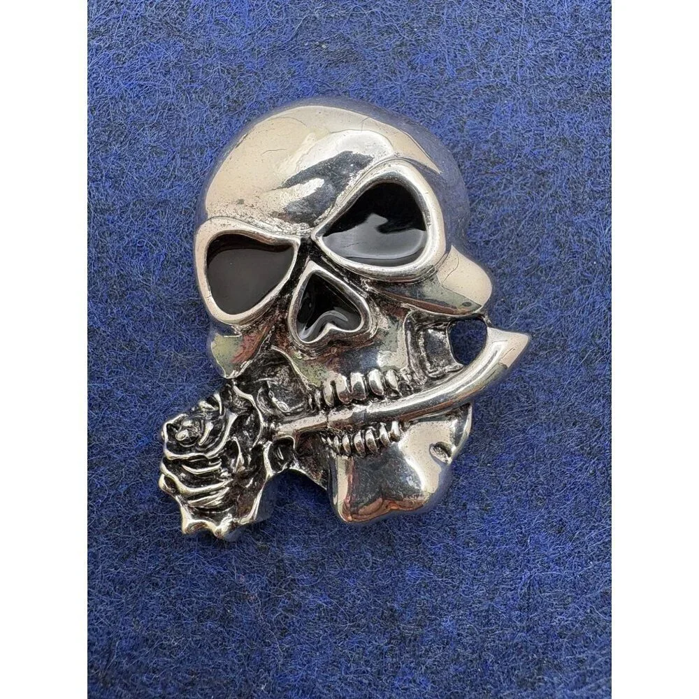 Skull-Themed Silver Ring & Brooch Pin